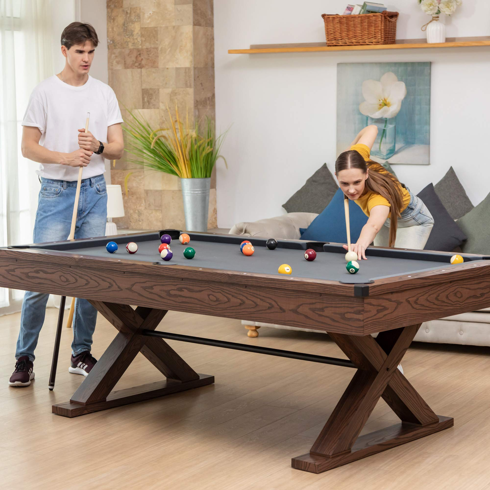 【Sports&Outdoors】Professional Grade Billiard Tables Pool Table, Scratch Resistant Luster Long Finish