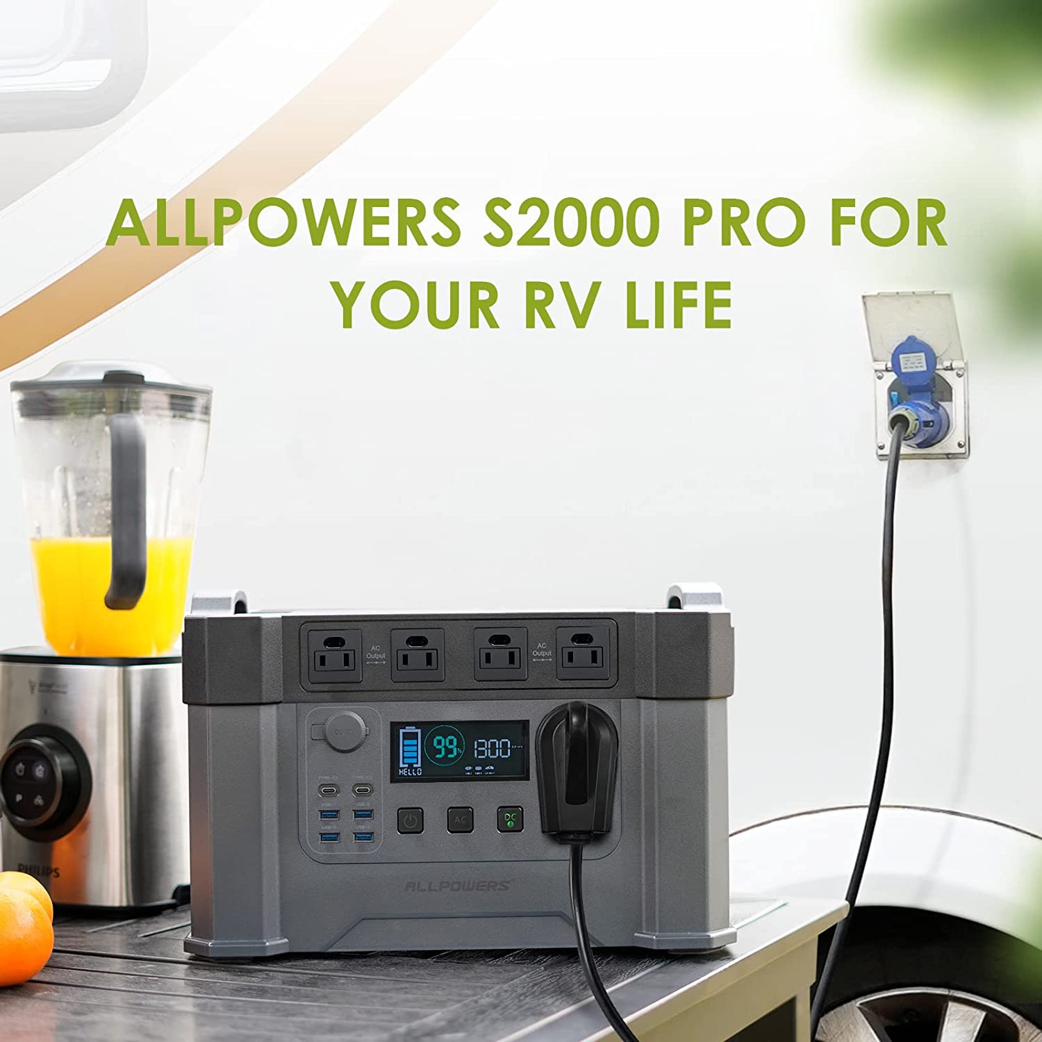 ALLPOWERS S2000 Pro Solar Generator 2400W (4000W Peak), 1500Wh MPPT Portable Power Station, 0-100% in 1.5 Hrs, UPS Function, 30A RV AC for Power Outage Outdoor Camping Home Use Emergency