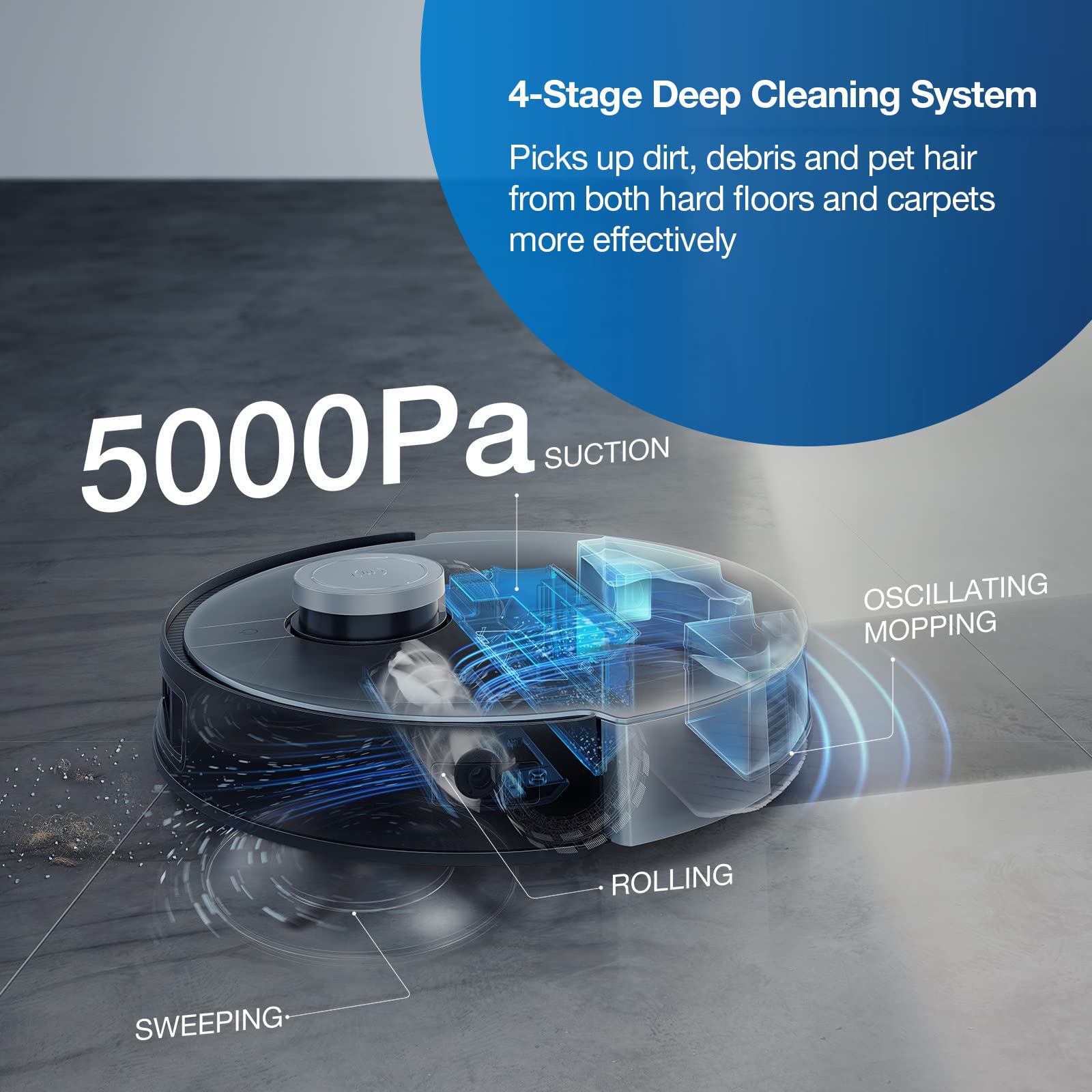 【Appliances】Robot Vacuum & Mop Combo with Auto-Cleaning Station, 5000Pa, Upgraded Laser Navigation